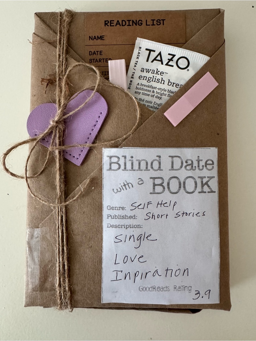 Blind Date with a Book Gift Wrapped with Lavender Heart Accent